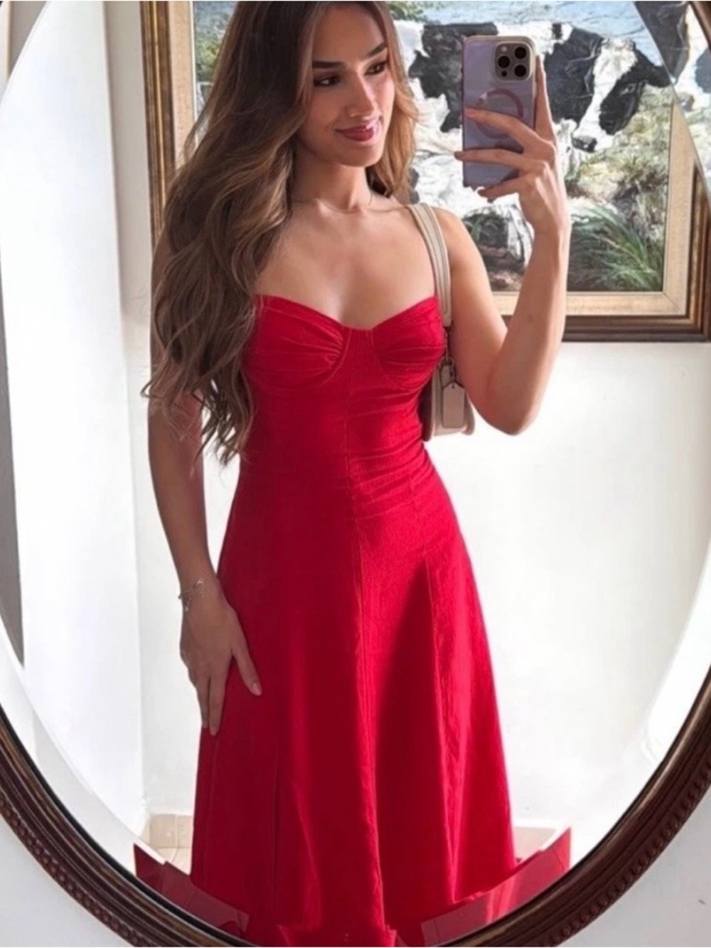 Zara Red Linen Midi Dress